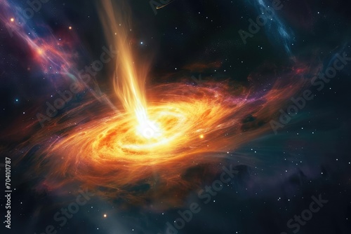 An ethereal view of a quasar emitting powerful energy from the heart of a distant galaxy photo