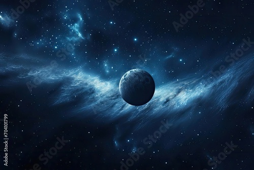 An illustration of a rogue planet drifting through interstellar space Illuminated by distant starlight photo