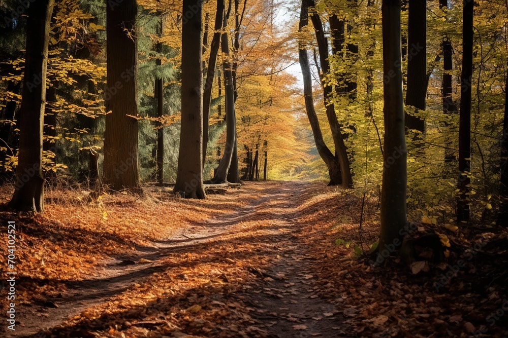 Obraz premium Sunlit path through autumn forest