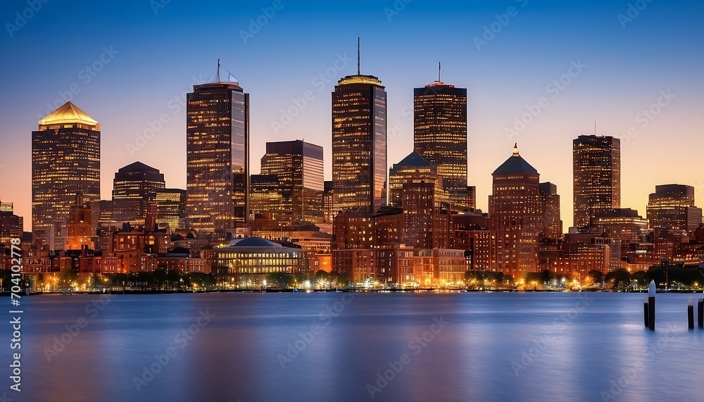 Boston downtown financial district and city skyline. Generative AI