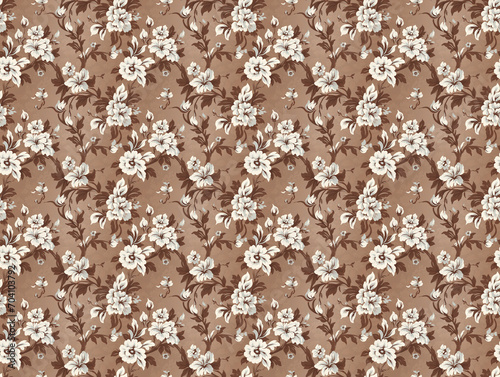 Braun weisse Blütentapete - Nahtloser Hintergrund mit Blüten in Brauntönen - hellbraun, dunkelbraun und weiss photo