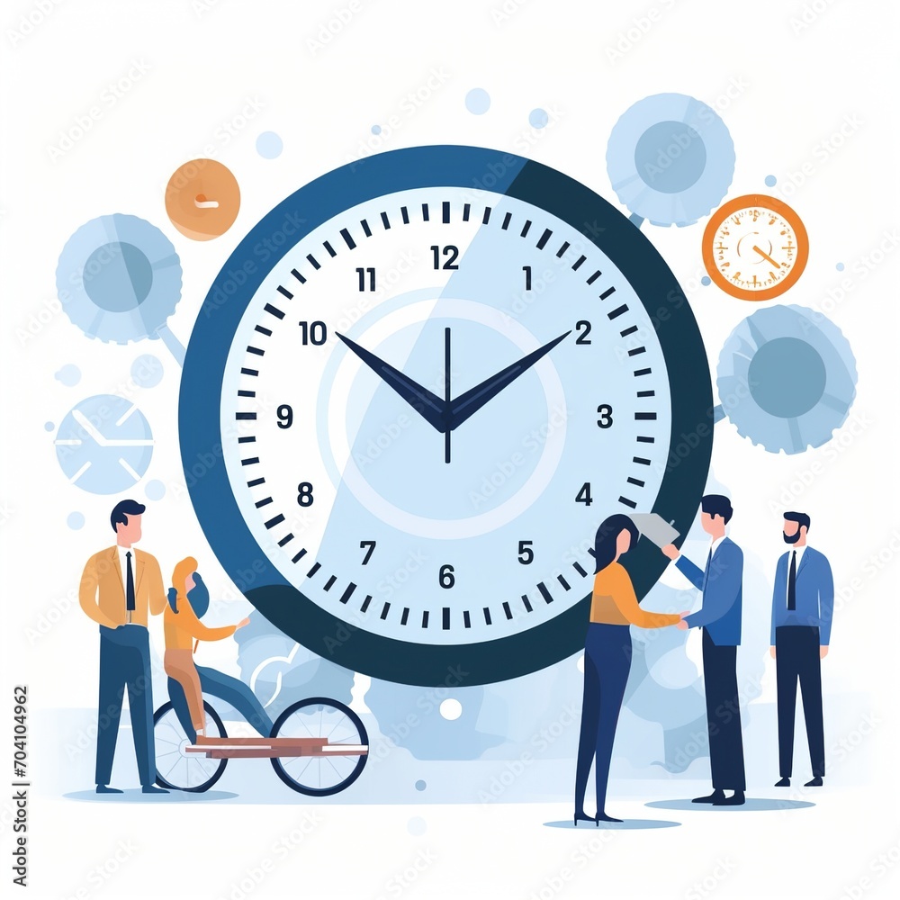 Business professionals meeting near a clock