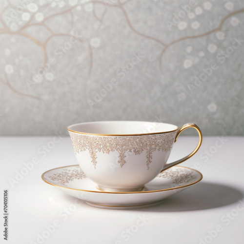 A beautifully drawn Tea Cup with intricate designs representing wellness and vitality, setting against a backdrop of a serene calming nature scene--generated by ai