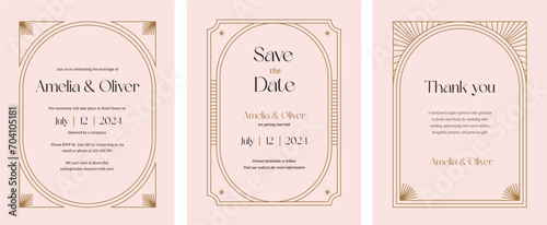 Art Deco Wedding and Save the Date minimalist collection. Elegant luxury invitation template designs
