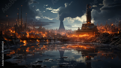 Urban Horizons: Mesmerizing Twilight Scenes Amidst Cityscapes and Industrial Landscapes, generative AI