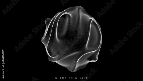 Ultra thin line fluid geometry. Dynamic vector distorted spheres.