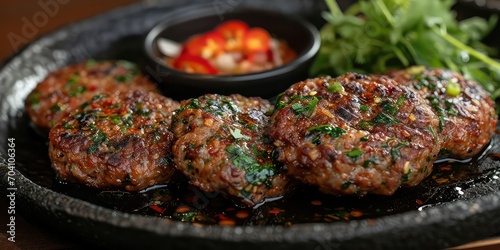 Chapli Kabab Culinary Artistry  A Visual Symphony of Spiced Minced Meat Patties - Capturing Flavorful Bliss in Every Pan-Fried Delight - Pakistani Culinary Elegance - Warm  Ambient Lighting Infusing