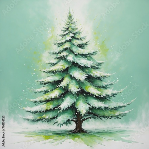 Oil painting Christmas tree artwork. Hand drawn oil painting. Christmas art background. Oil painting on canvas. Modern Contemporary art 