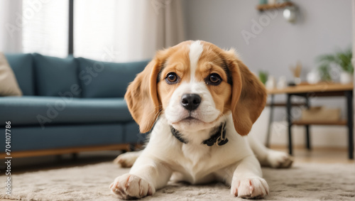Cute beagle puppy in the house domestic