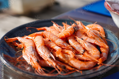 Obraz w ramie Close up of Spanish very popular tapas, Gambas de Huelva 