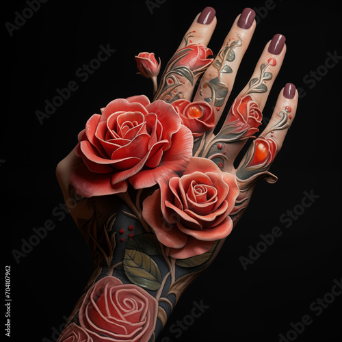 Bouquet of flowers in the beautiful hands photo