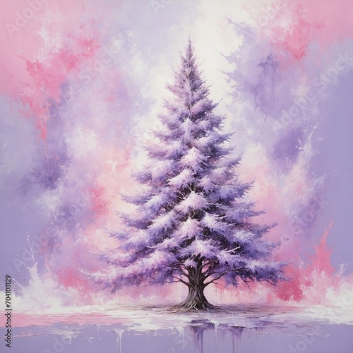 Oil painting Christmas tree artwork. Hand drawn oil painting. Christmas art background. Oil painting on canvas. Modern Contemporary art  © Saba