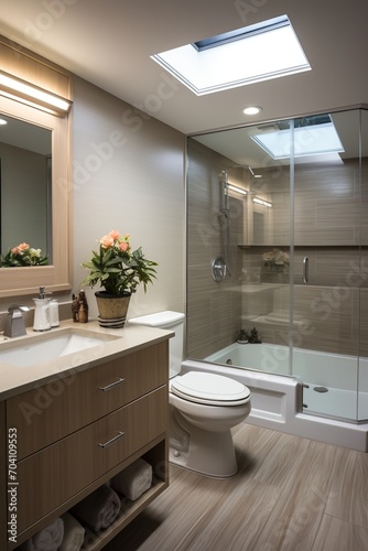 Small bathroom interior with toilet  sink and shower