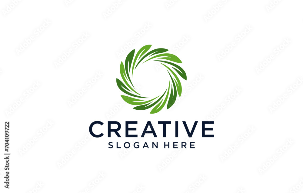 minimalist rotating leaf circle logo design