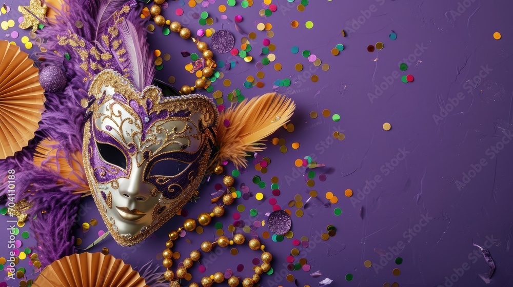 custom made wallpaper toronto digitalMardi gras holiday festival. Purple background and mask and confetti tinsel. Mardi gras New Orleans