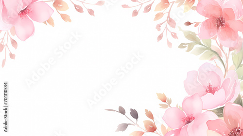 Floral frame with watercolor flowers, decorative flower background pattern, watercolor floral border background