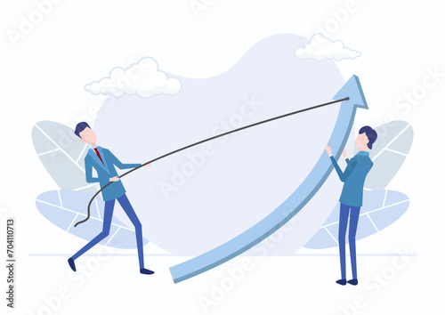 Business team pulling arrows trying to help drive the company to grow, Improve, expand your business and achieve success. Growing company concept Vector design illustration.