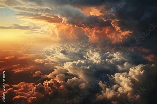 beautiful dark sunset sky with cumulus clouds aerial view for abstract background