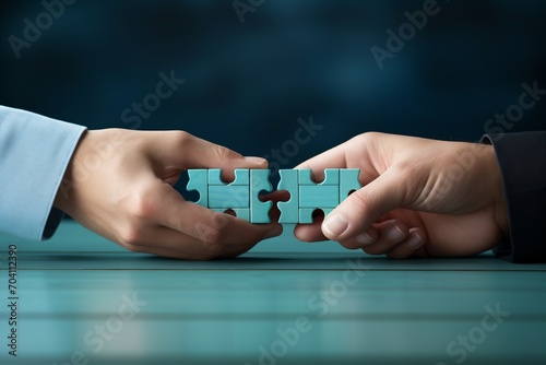 Business partners connecting puzzle pieces