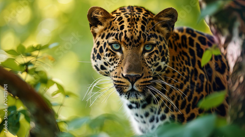 In the picture, a beautiful leopard, who takes part in the game with other individuals, reports a