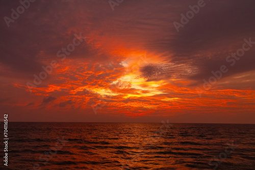 Attractive dramatic red sunset with cloudy sky