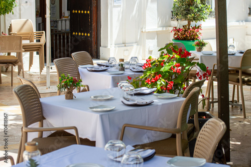 Served restaurants tables are waiting for clients