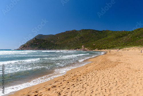 The Porto Ferro beach  in northwest Sardinia near Alghero  during a windy summer day with rough sea