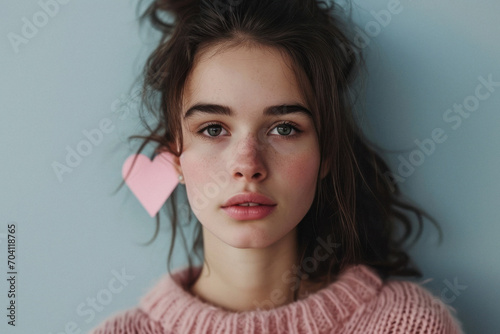 Woman with pink a pink paper heart in hair