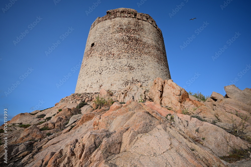 The Spanish Tower of Isola Rossa or La Torre Spagnola dell'Isola Rossa, Sardinia, Italy
