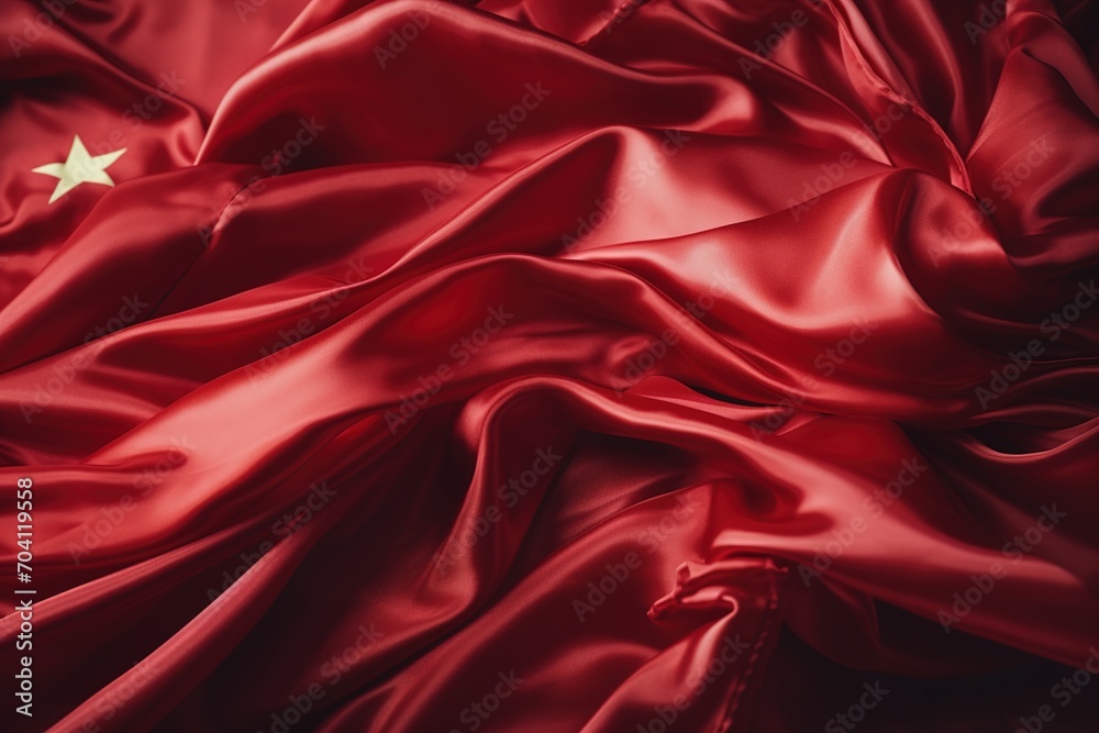 Obraz premium Red silk fabric with a single golden star