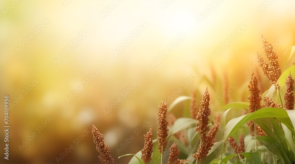 frame of fresh sorghum leaves isolated on blurred abstract sunny background banner, nature scene with asian spirit and copy space frame of fresh sorghum leaves isolated on blurred abstract sunny background banner, nature scene with asian spirit and copy space