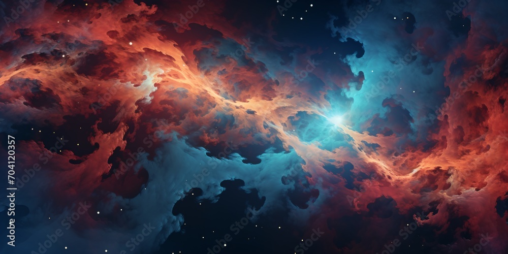 Blue and orange space nebula with stars - obrazy, fototapety, plakaty 
