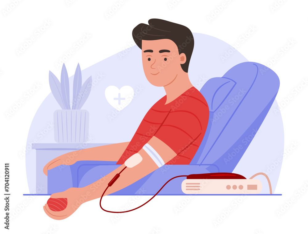 Healthy Man Donate Blood for Blood Transfusion and Blood Donation Charity Concept Illustration