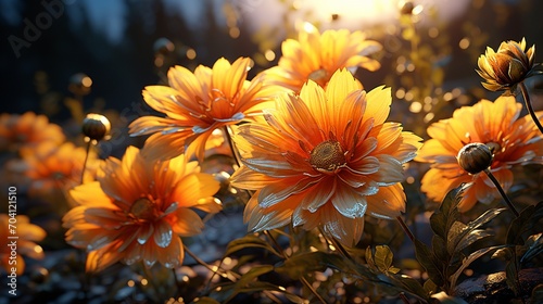 Gerbera flower sunset or sunrise sky idyllic on golden hours
