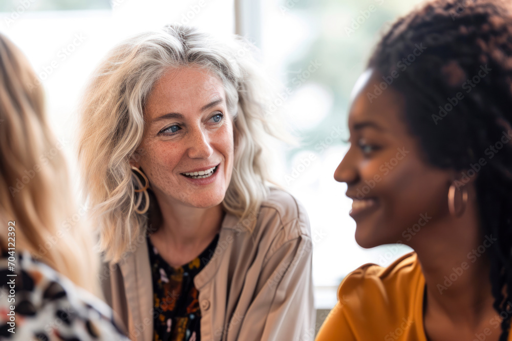 Fototapeta premium A mentoring session with experienced women guiding and supporting younger women.