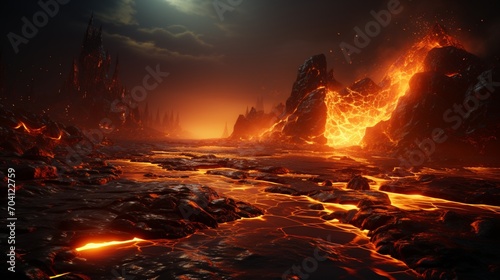 Lava flow eruption mountain photo realistic AI generated photo