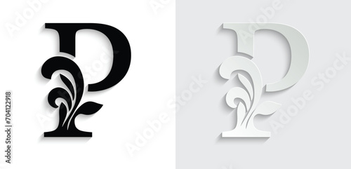 letter P. flower letters. Vintage ornament initial Alphabet. Logo vector	
