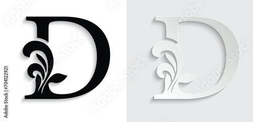 letter D. flower letters. Vintage ornament initial Alphabet. Logo vector	
