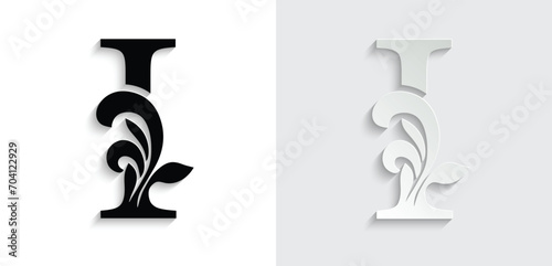 letter I. flower letters. Vintage ornament initial Alphabet. Logo vector	

