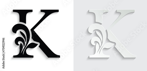 letter K. flower letters. Vintage ornament initial Alphabet. Logo vector	
