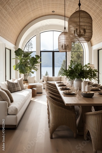 Elegant Coastal Dining Room With Lake View © duyina1990