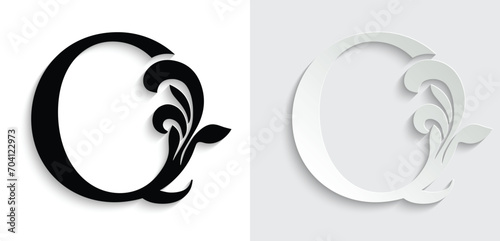 letter Q. flower letters. Vintage ornament initial Alphabet. Logo vector	
