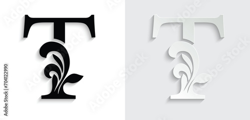 letter T. flower letters. Vintage ornament initial Alphabet. Logo vector	
