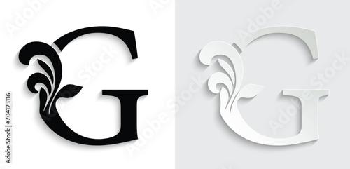 letter G. flower letters. Vintage ornament initial Alphabet. Logo vector	
