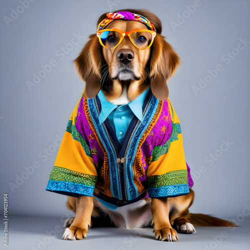 Dog dressed in hippy clothes. Humanization of animals concept. © Antonio Giordano