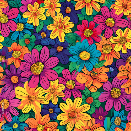Summer flowers bright colors flat illustrations seamless patterns. High-resolution © filmanana