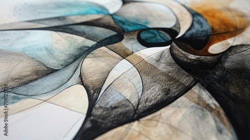 a drawing of a silver and black colored drawing with a small circular design in the middle, in the style of colorful surrealist