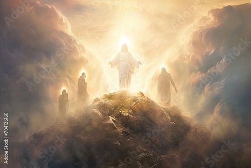 Photographie The transfiguration of jesus With a glowing aura On a mountain top