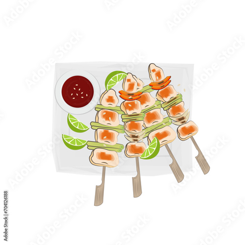 Top view Dakkochi Dak-kkochi  Korean Chicken Skewer Vector Illustration Logo  photo