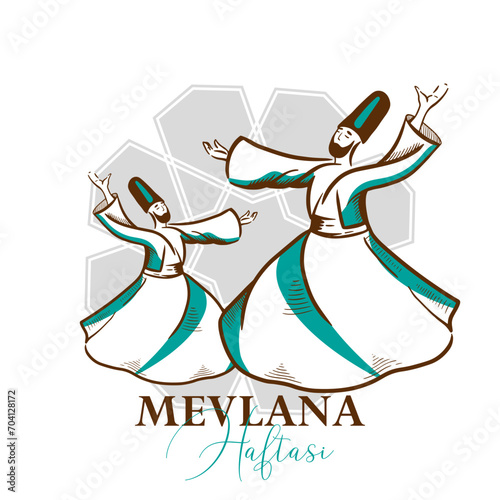 Happy Mevlana Rumi Day. Traditional Sufi Festive Mevlana banner Template with Dervish Whirling in religious dance.